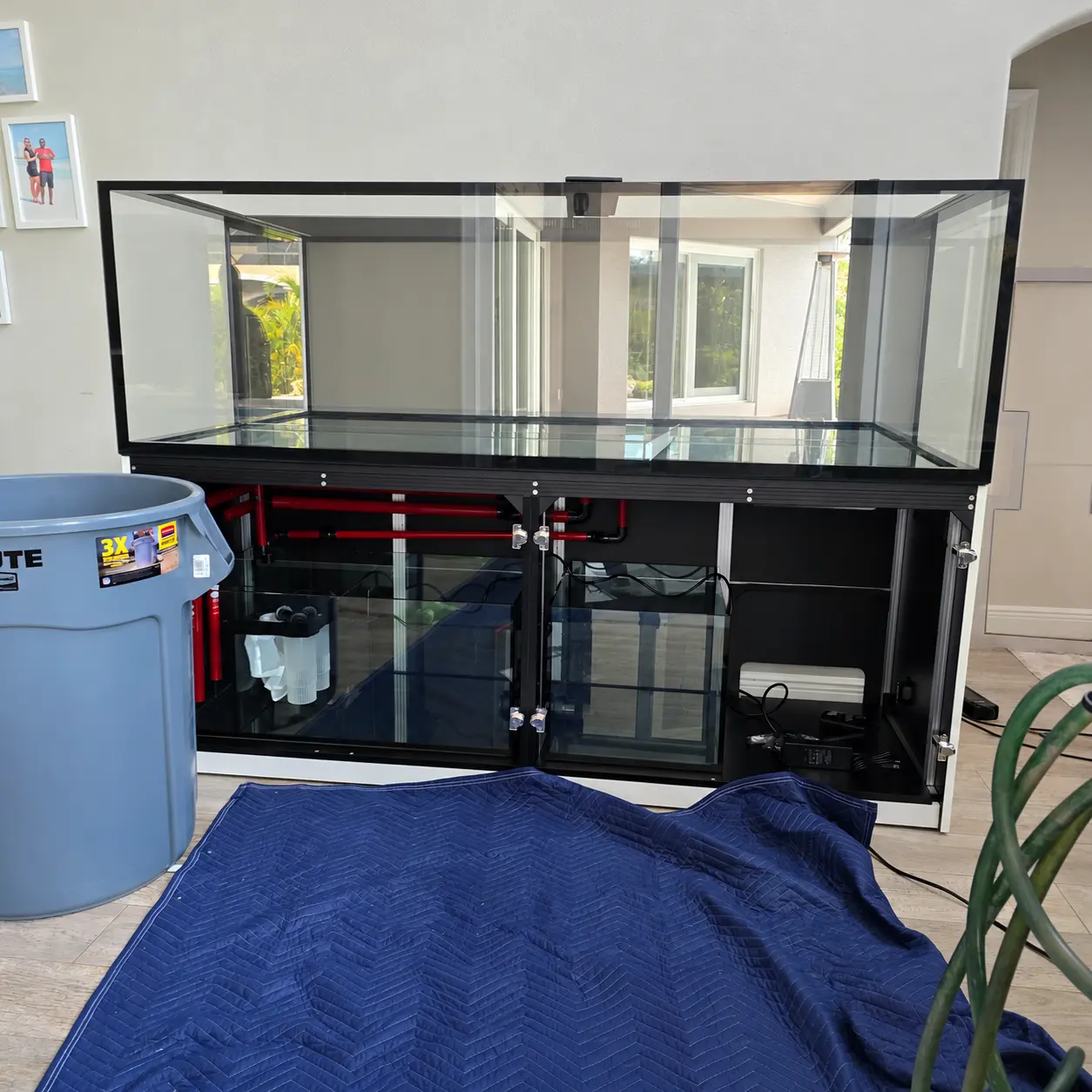 Aquarium prepared for relocation with the work area cleared