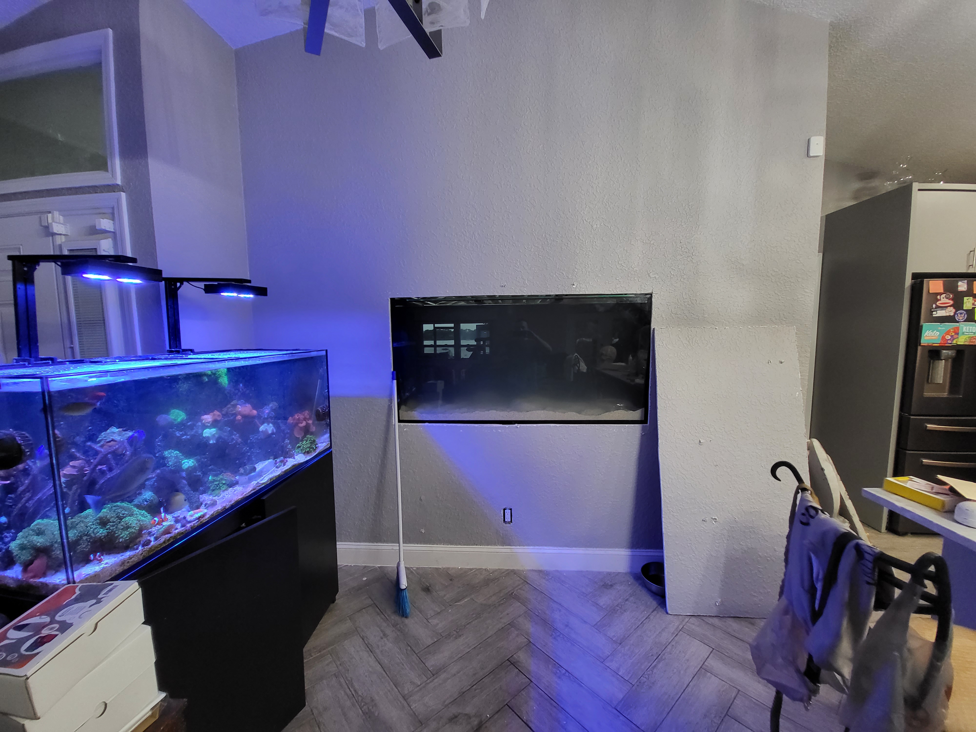 Wall opening prepared for the in-wall aquarium